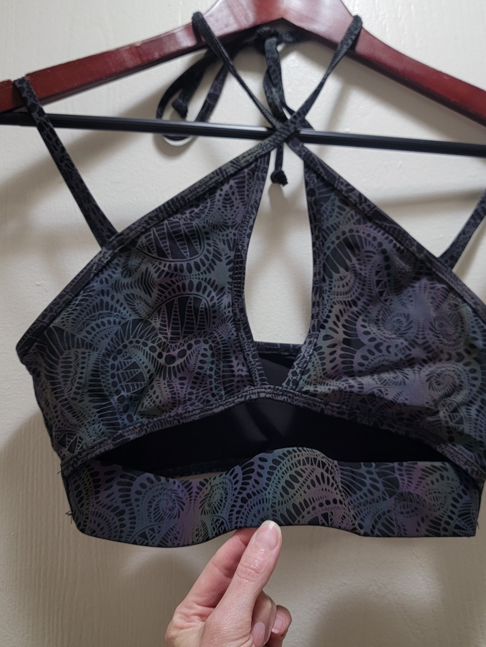 Women’s Strappy Holographic Rave Top in Black Multicolor Pattern
